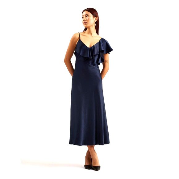 Ted Baker London Dresses & Skirts - NWT Ted Baker Size 6 Keomi Navy Waterfall Ruffle Satin Bias Cut Midi Dress TB 2